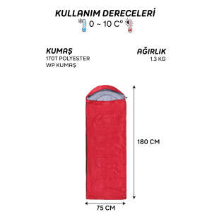 AndOutdoor NewCebu Uyku Tulumu-KIRMIZI - 9