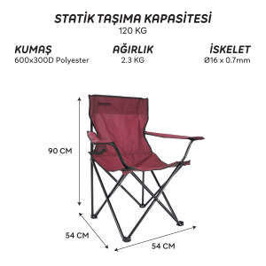 FreeCamp 9902B Sage Katlanır Kamp Sandalyesi-BORDO - 2