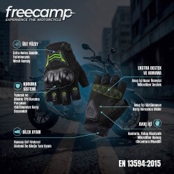 FreeCamp Power Yarım Parmak Motosiklet Eldiveni EN 13594-SİYAH-YEŞİL - 3