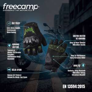 FreeCamp Power Yarım Parmak Motosiklet Eldiveni EN 13594-SİYAH-YEŞİL - 3