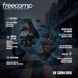 FreeCamp Power Yarım Parmak Motosiklet Eldiveni EN 13594-SİYAH-GRİ - 3
