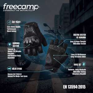 FreeCamp Power Yarım Parmak Motosiklet Eldiveni EN 13594-SİYAH-GRİ - 3