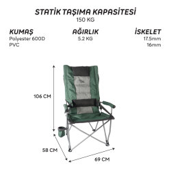 FreeCamp Reyna Katlanır Sandalye-HAKİ-SİYAH - 6