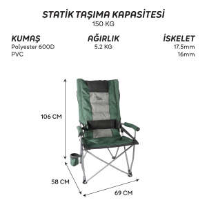 FreeCamp Reyna Katlanır Sandalye-HAKİ-SİYAH - 6