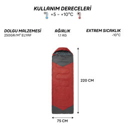 FreeCamp Traveller Envelope Uyku Tulumu-KIRMIZI - 6