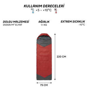 FreeCamp Traveller Envelope Uyku Tulumu-KIRMIZI - 6