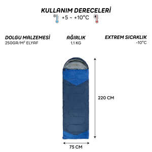 FreeCamp Traveller Envelope Uyku Tulumu-LACİVERT - 6