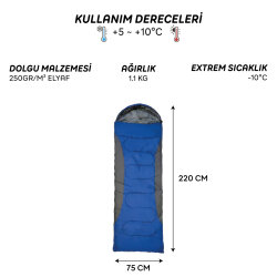 FreeCamp Traveller Envelope Uyku Tulumu-MAVİ - 8