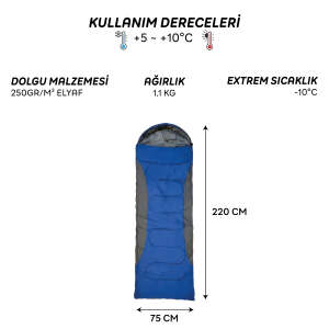 FreeCamp Traveller Envelope Uyku Tulumu-MAVİ - 8