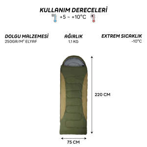 FreeCamp Traveller Envelope Uyku Tulumu-YEŞİL - 6