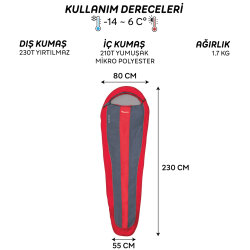 FreeCamp Trek Lite Classic 300 Uyku Tulumu-KIRMIZI - FreeCamp (1)