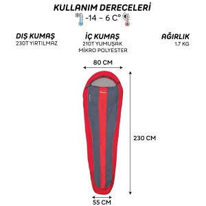 FreeCamp Trek Lite Classic 300 Uyku Tulumu-KIRMIZI - 2