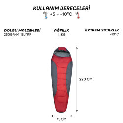 FreeCamp Trekker Mummy Uyku Tulumu-KIRMIZI - 6