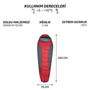 FreeCamp Trekker Mummy Uyku Tulumu-KIRMIZI - 6