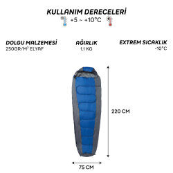 FreeCamp Trekker Mummy Uyku Tulumu-MAVİ - 6