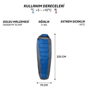 FreeCamp Trekker Mummy Uyku Tulumu-MAVİ - 6