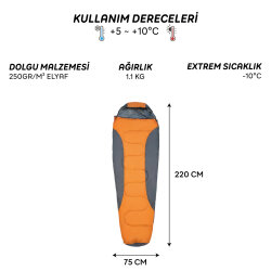 FreeCamp Trekker Mummy Uyku Tulumu-TURUNCU - 8