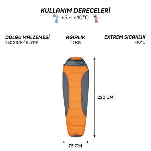 FreeCamp Trekker Mummy Uyku Tulumu-TURUNCU - 8