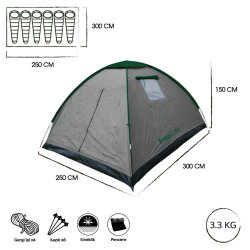 FreeLife Monodome King 6 Kişilik Çadır-GRİ-YEŞİL - FreeLife (1)