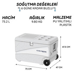 IcePeak CoolCraft 80 Tekerlekli Buzluk 75.2 Litre-BEYAZ - 8