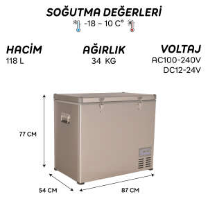 Icepeak Danfo 120 DX Kompresörlü Çift Kontrollü Oto Buzdolabı 118 Litre - 2