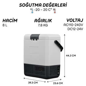 Icepeak Nahio Kompresörlü Buzdolabı 8 Litre-SİYAH-BEYAZ - 8