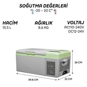 Icepeak Zagne Kompresörlü Buzdolabı 15.5 Litre-GRİ-YEŞİL - 8