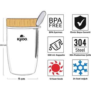 Igloo Bamboo Yemek Termosu 500ml-BEYAZ