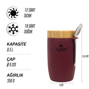 Igloo Bamboo Yemek Termosu 500ml-BORDO - 3
