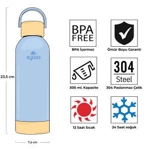Igloo Hydrate Pro Termos 500ml-BUZUL MAVİ - 4