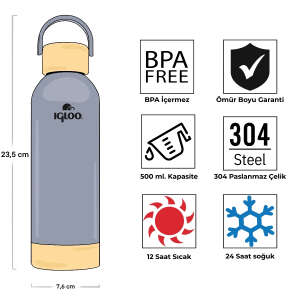 Igloo Hydrate Pro Termos 500ml-DUMAN MAVİ - 4