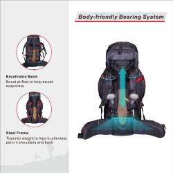 QuickUP Hiking Sırt Çantası 65 Litre-SİYAH-KIRMIZI - 3