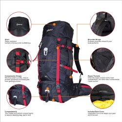 QuickUP Hiking Sırt Çantası 65 Litre-SİYAH-KIRMIZI - 4