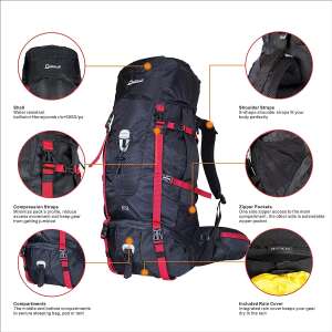 QuickUP Hiking Sırt Çantası 65 Litre-SİYAH-KIRMIZI - 4