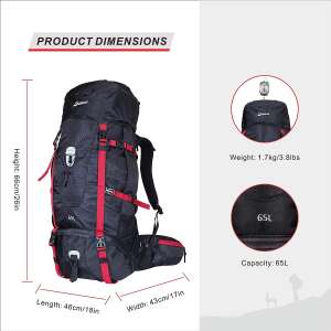 QuickUP Hiking Sırt Çantası 65 Litre-SİYAH-KIRMIZI - 2