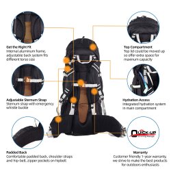 QuickUP Hiking Sırt Çantası 65 Litre-SİYAH-GRİ - 4