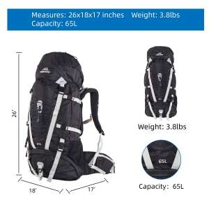 QuickUP Hiking Sırt Çantası 65 Litre-SİYAH-GRİ - 2