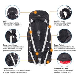 QuickUP Hiking Sırt Çantası 65 Litre-SİYAH-GRİ - 3