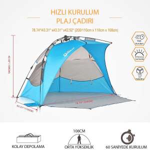QuickUP Otomatik Plaj Çadırı-MAVİ - 7