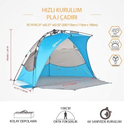 QuickUP Otomatik Plaj Çadırı-MAVİ - 7