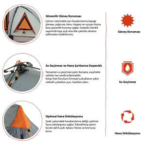 Where Tomorrow Dreieck Otomatik Çadır-GRİ - 4