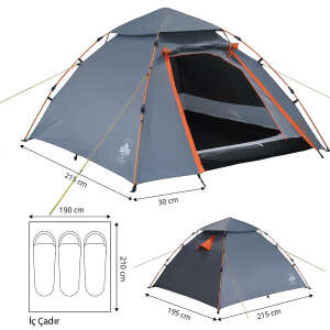 Where Tomorrow Kuppel Otomatik Çadır-GRİ - 3