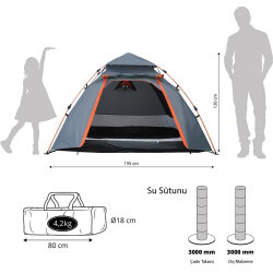 Where Tomorrow Kuppel Otomatik Çadır-GRİ - 2