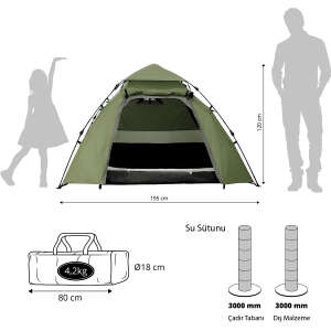 Where Tomorrow Kuppel Otomatik Çadır-YEŞİL - 2